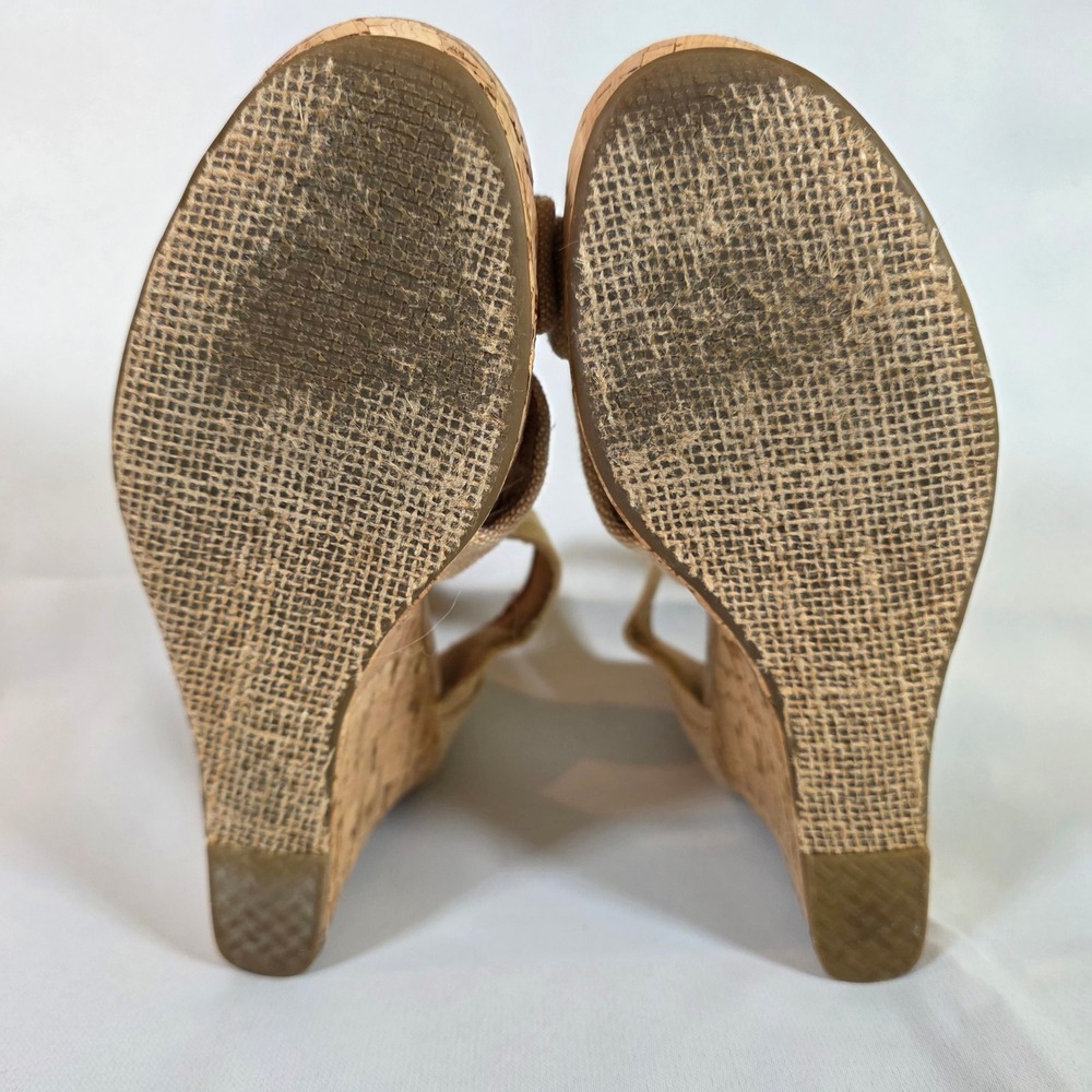 TOMS Sienna Cork Wedge Sandals Womens 6.5 Tan Natural Linen Adjustable Strap - Picture 5 of 5